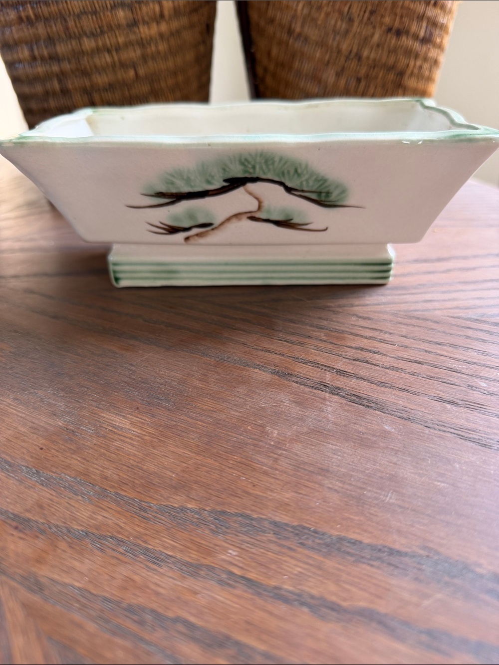 Ceramic Decorative Planter with Green Pine Motif